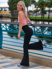 Women's spring and summer high waisted tight fitting flared pants, slim leg long black pants, thin wide leg pants for slim women