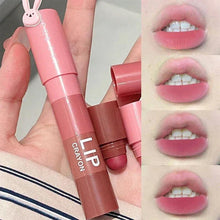 Matte velvet mist lipstick applicator and lip swatches: soft pink, dusty rose, and mauve.