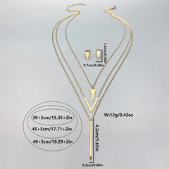 3 Piece Set New Women's Stainless Steel V-shaped Geometric Pendant Multi-Layer Necklace Earrings Birthday Christmas Gift