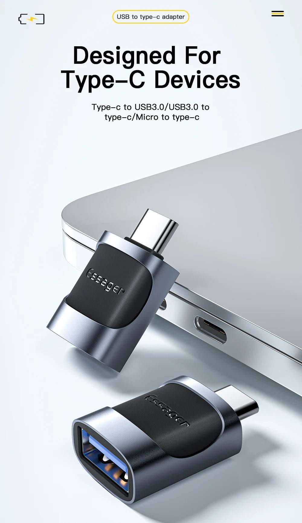 Essager USB 3.0 To Type C OTG Adapter USB A Type C Male To Micro Type C USB A Female Converter For Macbook Laptops Card Reader