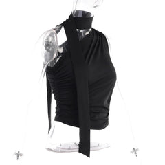 Backless Sexy Off Shoulder Halter Tank Tops Women Vintage Sleeveless Crop Top Y2K Clothes Club Female Casual Summer