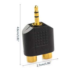 محول مقسم ستيريو مطلي بالذهب مقاس 3.5 مم إلى 2-RCA ذكر إلى أنثى أحمر + أبيض محول RCA مزدوج للتلفزيون
