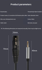 كابل صوت XLR إلى 3.5 مم، ميكروفون، سلك صوت تناظري متوازن، XLR أنثى إلى مقبس AUX 3.5 مم لجهاز الكمبيوتر والهاتف ومكبر الصوت