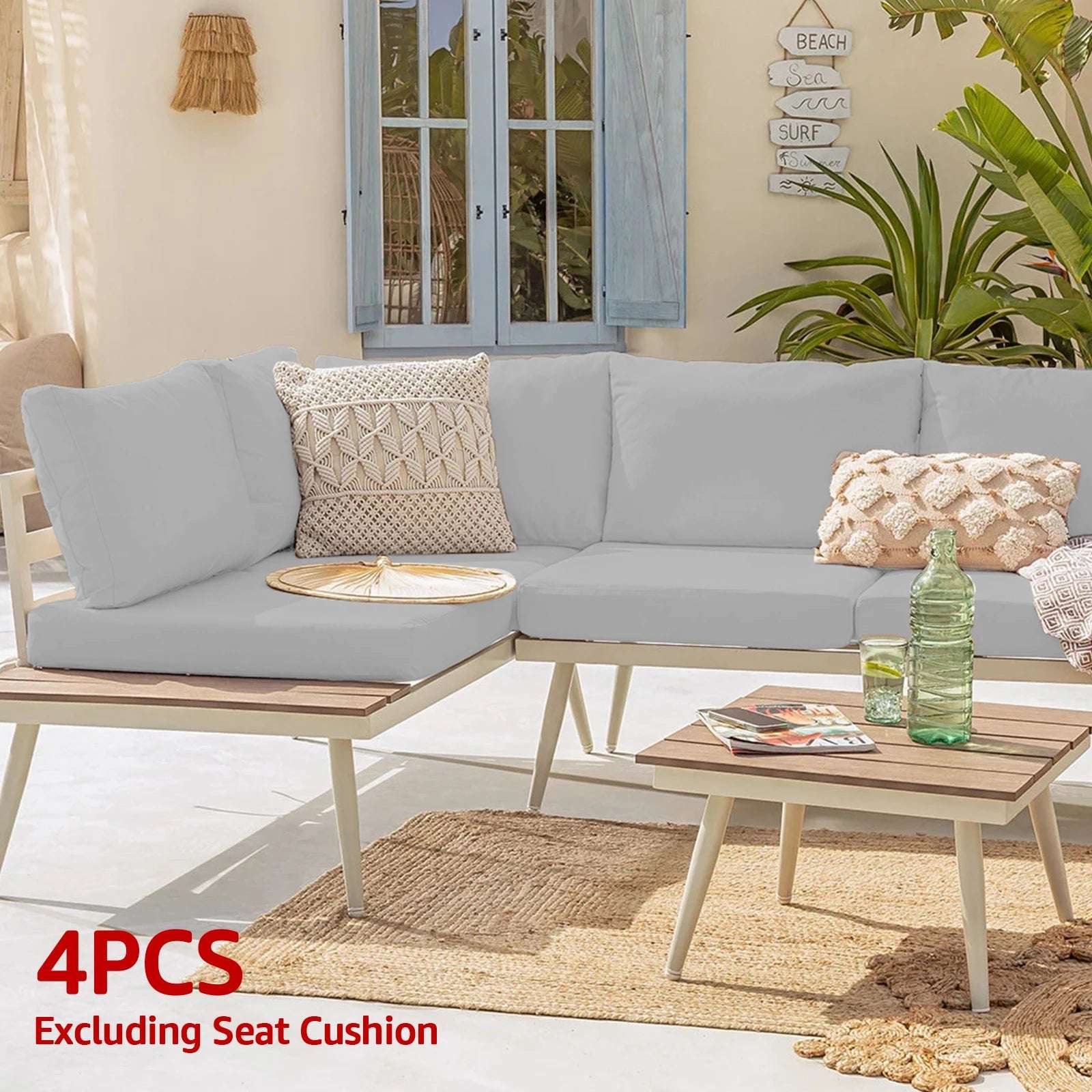 4Pcs Patio Cushion Cover 24×24in Waterproof Sofa Seat Cushion Covers Replacement Elastic Protector Minimalist Outdoor Cushion