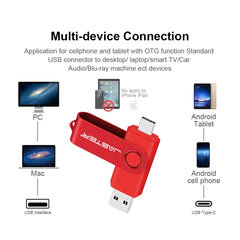 محرك أقراص فلاش USB من النوع C بسعة 128 جيجابايت وذاكرة تخزين 64 جيجابايت وسلسلة مفاتيح مجانية وذاكرة تخزين إبداعية هدية عمل باللون الأحمر وقرص U أزرق 32 جيجابايت