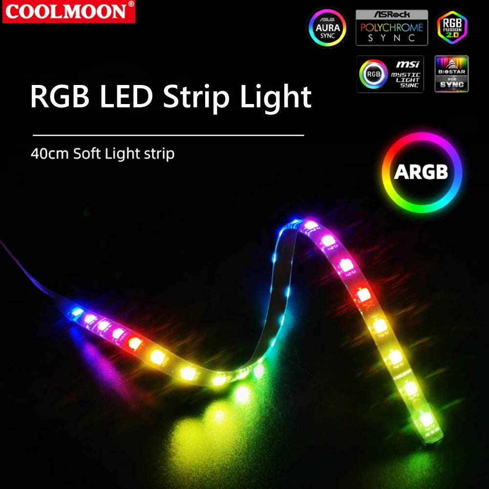 COOLMOON ARGB LED Strip Light 5V 3Pin/Small 4Pin Diamond Magnetic Colorful Atmosphere DIY Lamp Bar for PC Computer Case Chassis