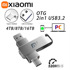 Xiaomi 16TB USB3.2 Flash Drive Metal High-Speed Pen Drive 8TB 4TB Waterproof Type-C USB Pen Drive For Computer Storage Devices