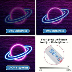 Planet Neon Sign, 10 Levels Brightness LED Neon Lights Signs For Wall Decor, USB Powered Neon Lights For Bedroom
