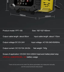 12v/24v Fully Automatic Battery Charger 7-segment Smart Car Battery Charger Pulse Repair for Agm Gel Wet Lead Acid Charging