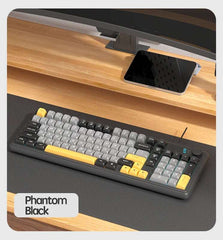 Wired Keyboard - Silent Red Switches, Ergonomic Design, Color-Blocked Keycaps, for Gaming/Office with Control Knob