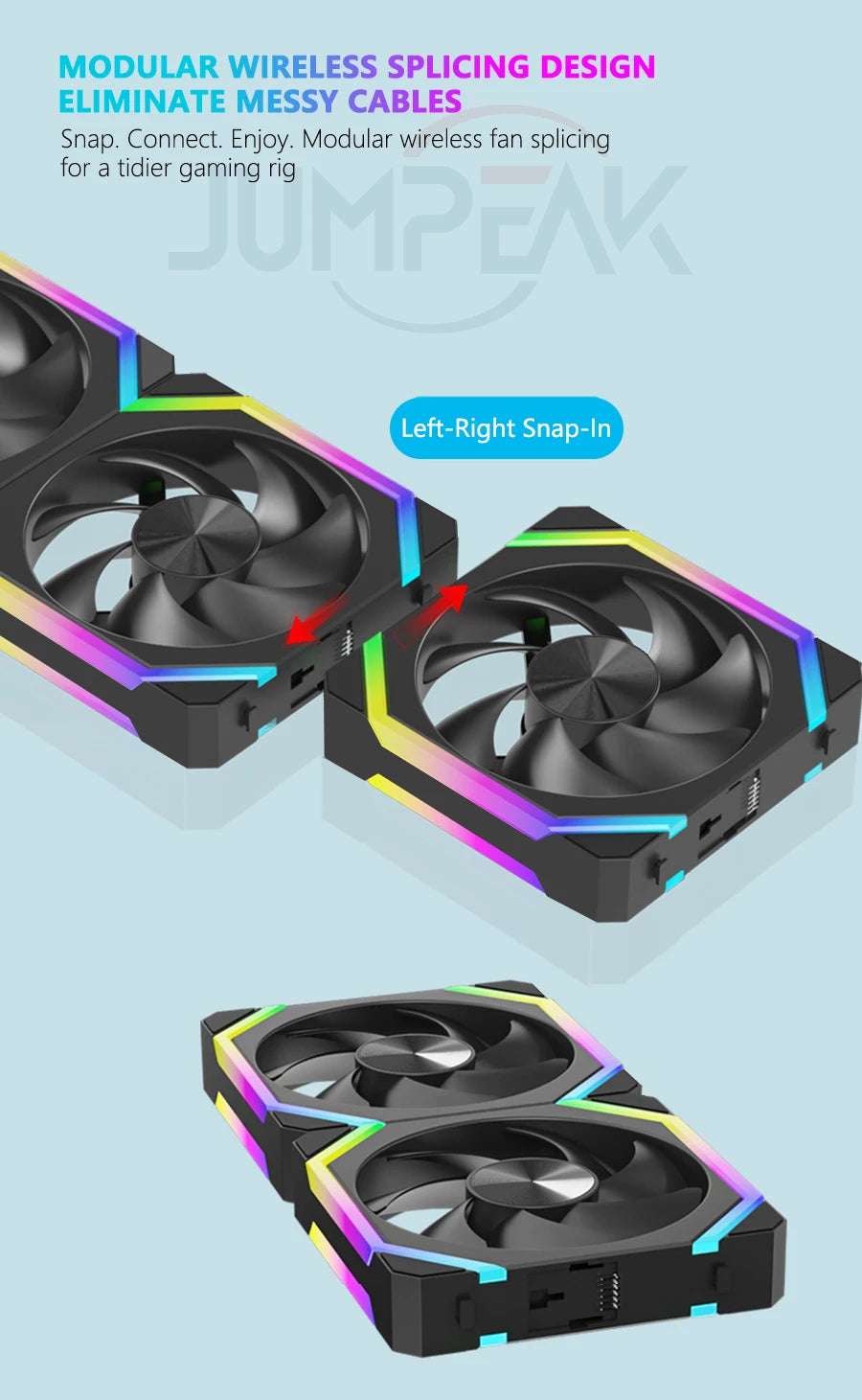 JUMPEAK CS120 ARGB Cooling Fan 360mm 240mm Modular Stackable Splicing PWM Silent 120mm RGB Fans For Gaming PC Case Water Cooler