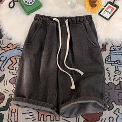 High Waist Wide Leg ort Jeans Women's Summer Loose Fit Slimming Straight Cut Blue Denim orts Thin Material Five-Quarter L...