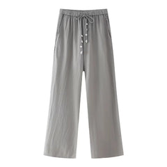 DUOPERI Women 2 Pieces Sets Shell Ornament Tops Camisole and High Elastic Waist Trousers Chic Lady Casual Pant Coordinates