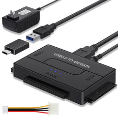 محول محرك الأقراص الصلبة SATA/IDE إلى USB 3.0 لمحول محرك الأقراص الصلبة العالمي 2.5/3.5 بوصة IDE SATA HDD SSD مع محول طاقة 12 فولت 2 أمبير