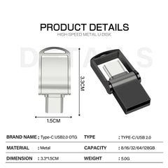 JASTER TYPE-C USB Flash Drives 64GB OTG High Speed Pen Drive 32GB 2 in 1 Mini Memory Stick Real Capacity Pendrive Creative Gift
