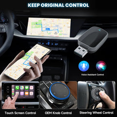 محول 2 في 1 سلكي إلى لاسلكي CarPlay ومحول لاسلكي Android Auto، التوصيل والتشغيل