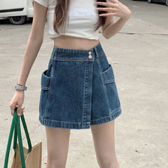 High Waist Slimming Denim  Skirt Summer 2023 Women's plus Size Faionable orts Asymmetrical Jeans Skirt