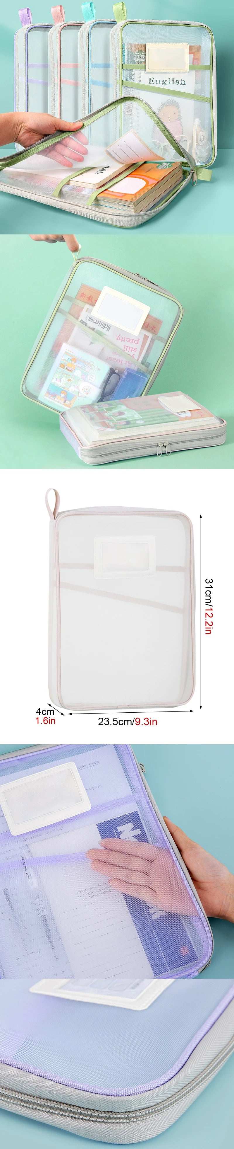 A4 Stationery Storage Bag Double-layer Mesh Zipper Bag Large Capacity Organizer Folders School Office Supplies Stationary Bag
