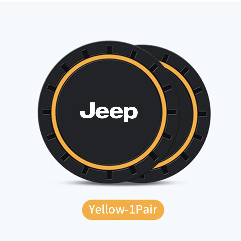 2PCS Car Coasters Water Cup Slots Non-Slip Mat Waterproof Cup Pad For Jeep Renegade Compass Grand Cherokee Wrangler JK Commander