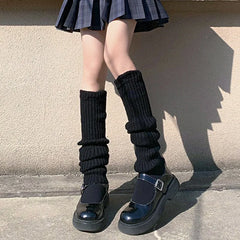 42/52/72cm Leg Warmers Lolita Socks Y2K Knitted Warm Foot Cover White Black Warmer Lady Autumn Winter Crochet Sock Boot Cuffs