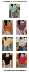 Slim Fit ort Sve Ice Silk Knitted irt Women's Faion Spring Summer Thin Sle Square Collar Princ Sve Top