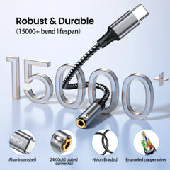 كابل USB C إلى 3.5 مم صوت AUX محول سماعة رأس من النوع C إلى مقبس 3.5 مم لجهاز Macbook Air Huawei Xiaomi Samsung Galaxy S24 S23 S22