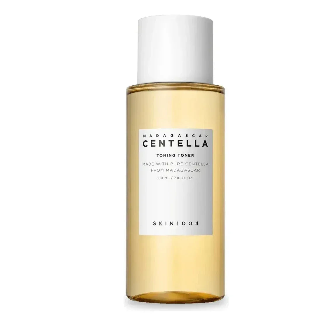 Madagascar centella toner bottle with white cap and amber glass