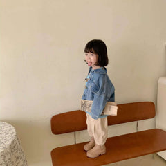 6704-1 Children's Denim Jacket Spring and Autumn Korean Girl's Denim Jacket Casual Loose Boy's Coat Cardigan.