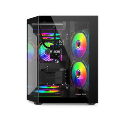 علبة كمبيوتر سطح المكتب Power Train Star Realm M-ATX بدون أعمدة، زجاج ثلاثي الجوانب، إطلالة بانورامية على البحر، غرفة 240، تبريد مائي