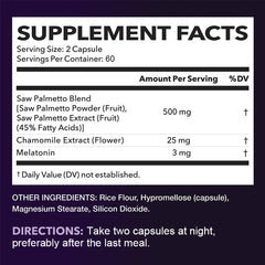 Men's Nighttime Saw Palmetto Extract Supplement - For Frequent Nighttime Urination and Sleep Health, Non-GMO