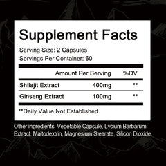 iMATCHME Organic Shilajit Capsules with Ginseng & 50% Fulvic Acid & Trace Minerals Supplement Support Brain and Focus, Energy