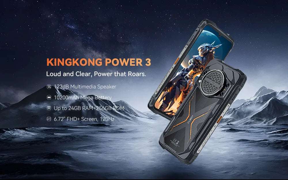 Cubot KingKong Power 3, Rugged Smartphone Android, 123dB Speaker, Helio G99,120Hz 6.72" Screen,Up to 24GB+256GB,10200mAh Battery