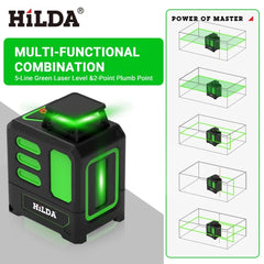 HILDA Laser Level 2 lines/5 Lines 360 Automatic Leveling Level Construction Tool Equipment Green Light Cross Laser Good Gift