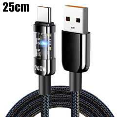 240W 10A Quick Charging USB C Cable Nylon Braided Transparent Type C High-speed Charger Wire for Samsung Huawei Mi Data Line