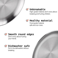 20cm Round Metal Dish Camping Stainless Steel 304 Serving Dinner Plates 4 Pack with alleco cotton bag for BBQ, Snack, Salad
