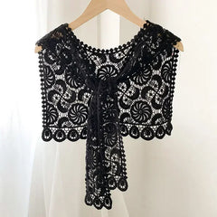 Women Shrugs Lace Hollow Out Female Summer Casual All-match Shawls Simple Scarf-collar Sleeveless Knitted Tops Korean Style Chic