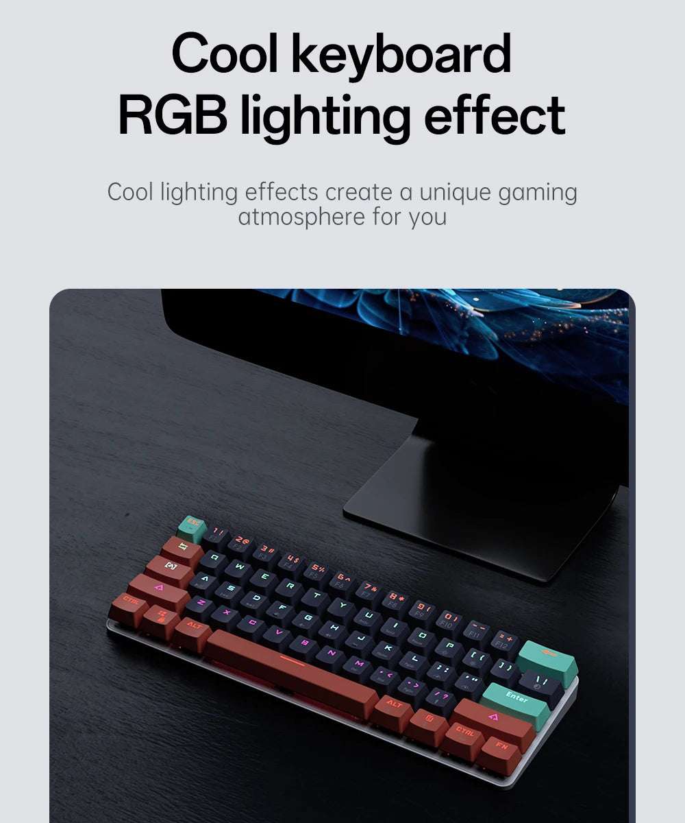 MUCAI MKA610 Mini Mechanical Gaming Keyboard 61-Key USB Wired Red Switch for PC Laptop with Detachable Cable Gamer-Friendly