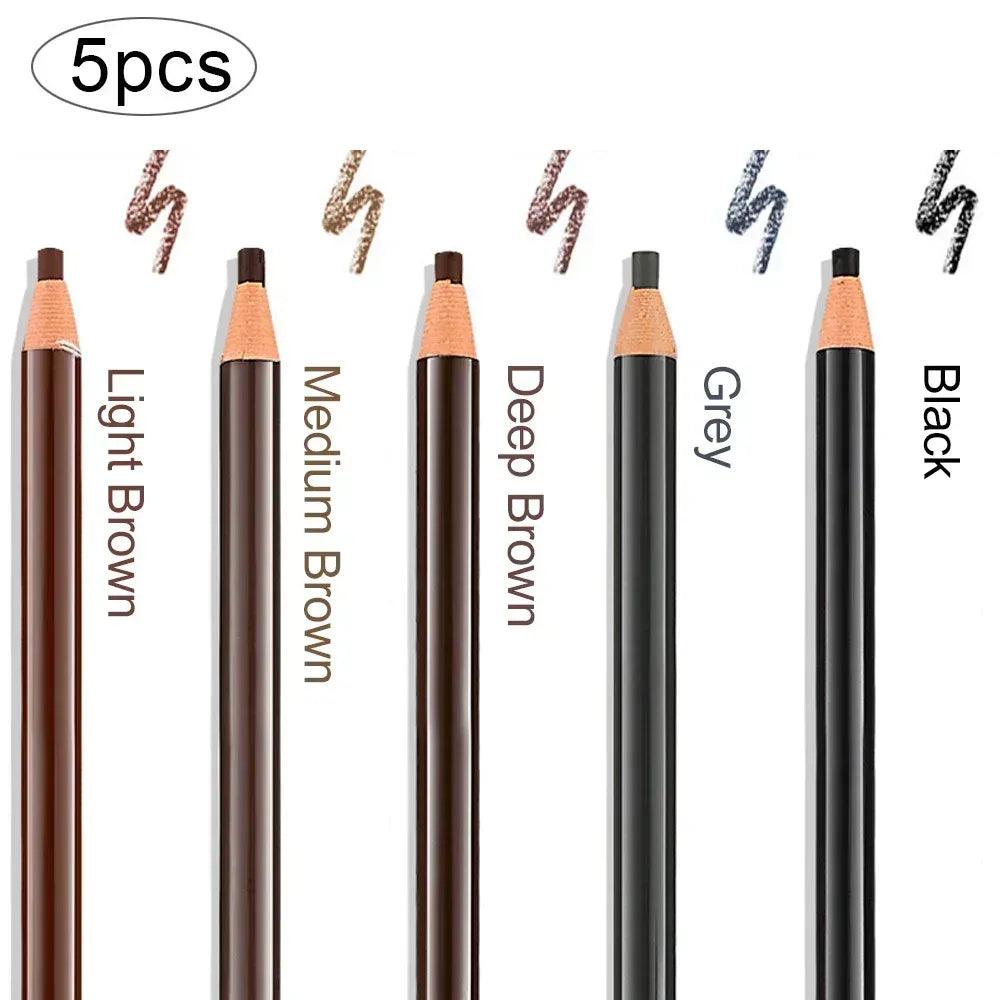 Eyebrow microblading pencils set, five assorted shades with fine tips