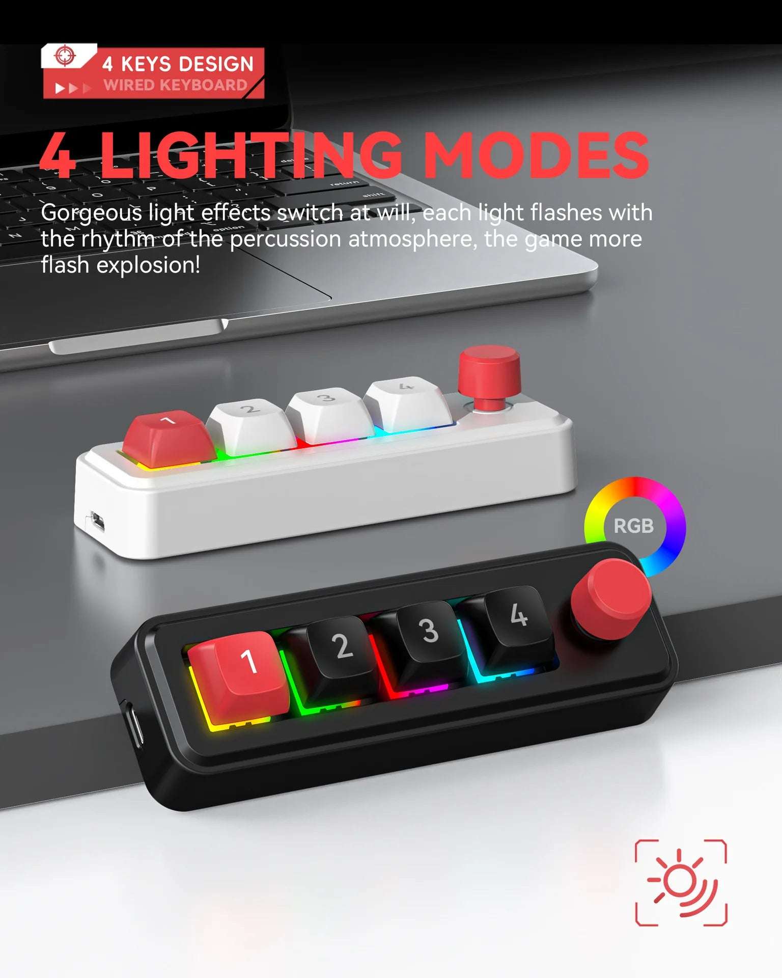 Mechanical Keyboard Macro Programming Keyboard RGB Mini Hot Swap 4 Keys 1 Knob Wired Hot Swap Macro Gaming Mechanical Keyboard