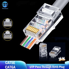 Montions Rj45 Connector Cat5e Cat6A Pass Through Connector Network Unshielded 8P8C Modular Plug for Ethernet Cables