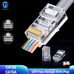 موصل Montions Rj45 Cat5e Cat6A موصل مرور شبكة غير محمي 8P8C موصل معياري لكابلات Ethernet