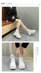 2024 White New Women Ankle Boots Autumn Winter Platform Zipper Women Punk Boots Thick Sole Lace Up Combat Booties Female Mujer