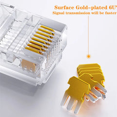 موصل Montions Rj45 Cat5e Cat6A موصل مرور شبكة غير محمي 8P8C موصل معياري لكابلات Ethernet
