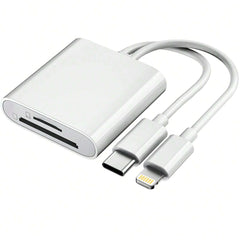 2 in 1 Card Reader Lightning and USB-C SD/TF Card Camera Adapter Multi-Card Reader with Dual Slot Plug and Play For iPhone 16 14