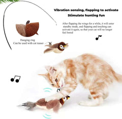 Interactive Cat Toy Flapping Bird with Catnip Rechargeable Simulation Bird Cat Toys Touch Activated Fluffy Plush Toys for Cats
