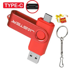 محرك أقراص فلاش USB من النوع C بسعة 128 جيجابايت وذاكرة تخزين 64 جيجابايت وسلسلة مفاتيح مجانية وذاكرة تخزين إبداعية هدية عمل باللون الأحمر وقرص U أزرق 32 جيجابايت