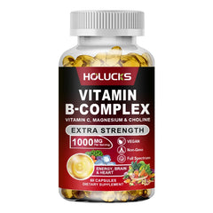 Vitamin B Complex Supplement - B1, B2, B3, B5, B6, B7, B8, B9, B12 with Vitamin C, Choline, Inositol - Energy, Brain & Heart
