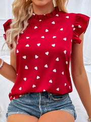 Fashion Chiffon Print Women's Shirt Casual Ruffle Short Sleeve Top Pink Chic Woman Blouse And Shirts Elegant Blouses Summer 2024