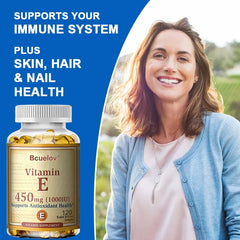 Bcuelov Vitamin E 450MG (1000 IU) Mixed Supports Immune System & Skin Nutrition - Natural Antioxidant - Gluten & Dairy Free