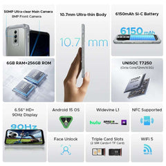 DOOGEE Blade10 Pro Energy Rugged Phone 6.56'' Screen 10.7mm Ultra-thin 6GB RAM 256GB ROM 6150mAh Battery Android 15  Smartphone